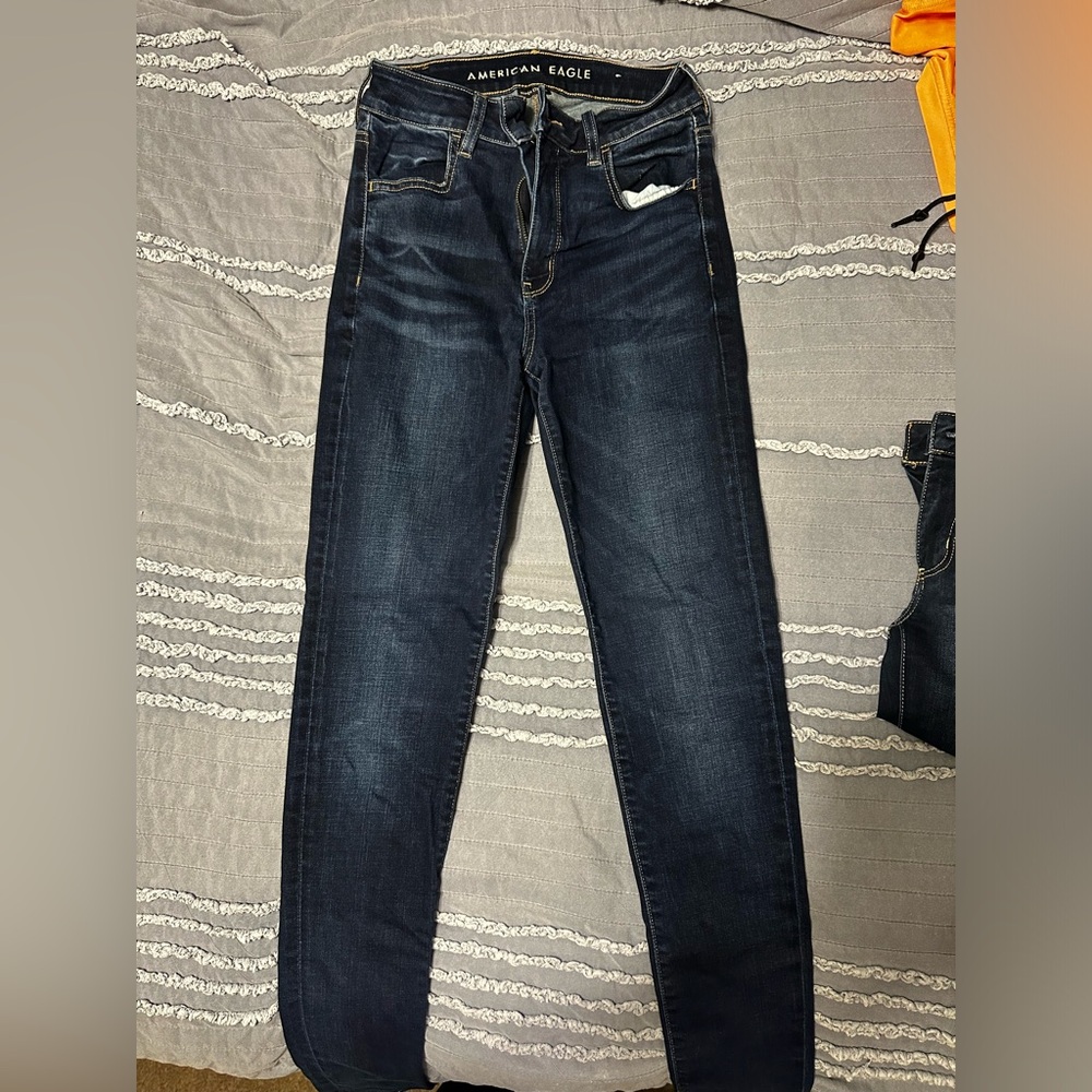 American Eagle high-rise skinny jeans.